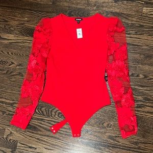 Express Red Floral Body Suit